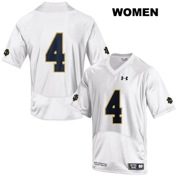 Women's NCAA Notre Dame Fighting Irish #4 Kevin Austin Jr. Stitched College Under Armour Authentic White No Name Football Jersey FA10U07XD